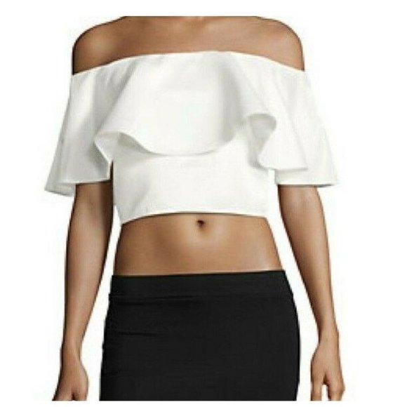 BELLE BADGLEY MISCHKA Tops - Women's Top BELLE BADGLEY MISCHKA  Off Shoulder Nance White Color Size 10